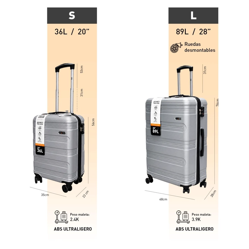 SET 2 MALETAS NORTHPAK RESISTENTE ULTRALIVIANA 20'+28' PLATA - 7