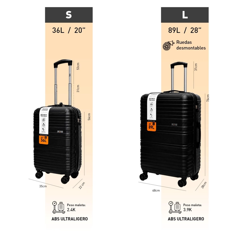 SET 2 MALETAS NORTHPAK RESISTENTE ULTRALIVIANA 20'+28' NEGRO - 7