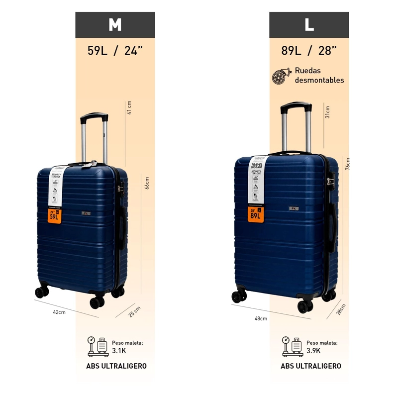 SET 2 MALETAS NORTHPAK RESISTENTE ULTRALIVIANA 24'+28' AZUL - 7