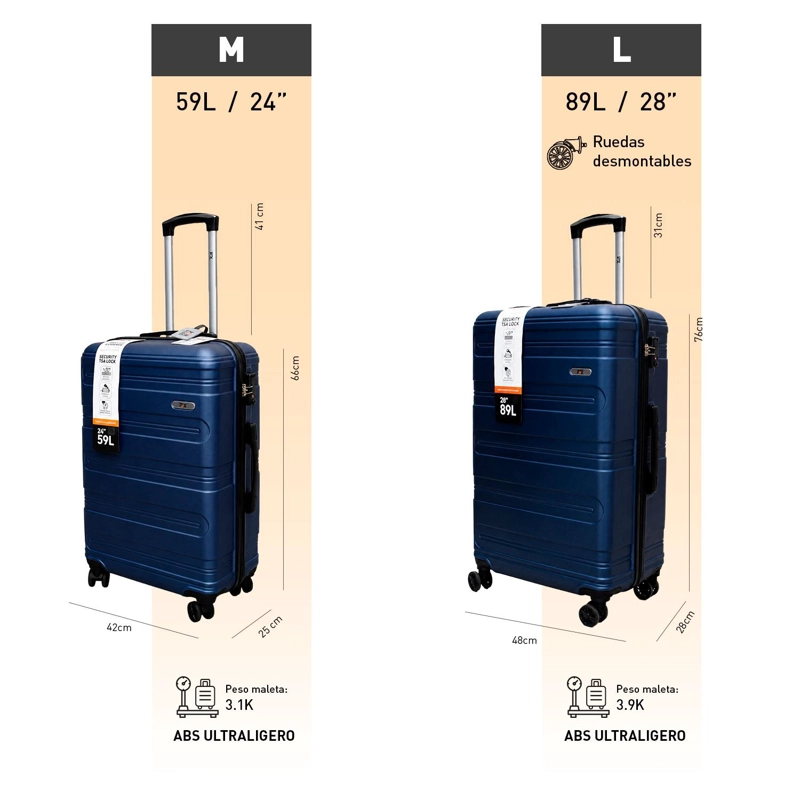 SET 2 MALETAS NORTHPAK RESISTENTE ULTRALIVIANA 24'+28' AZUL - 3