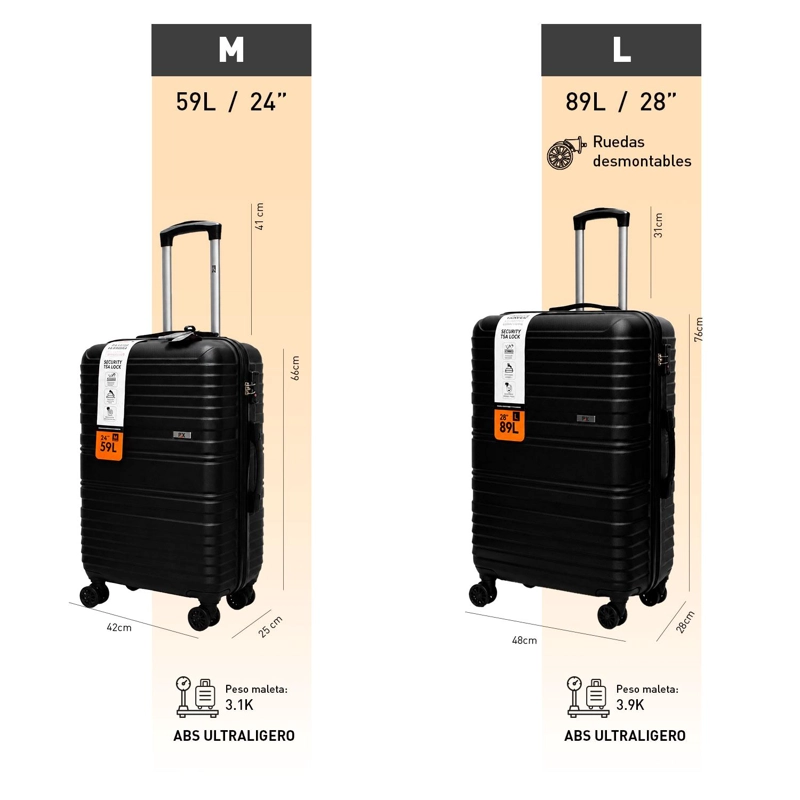 SET 2 MALETAS NORTHPAK RESISTENTE ULTRALIVIANA 24'+28' NEGRO - 7