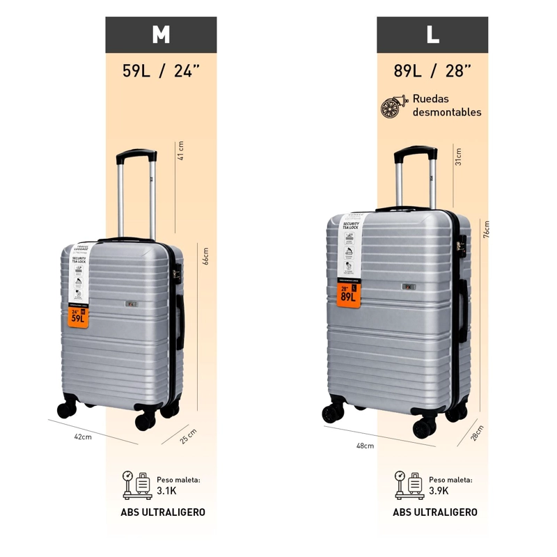 SET 2 MALETAS NORTHPAK RESISTENTE ULTRALIVIANA 24'+28' PLATA - 7