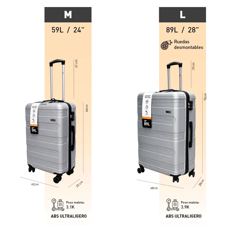SET 2 MALETAS NORTHPAK RESISTENTE ULTRALIVIANA 24'+28' PLATA - 7
