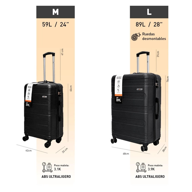 SET 2 MALETAS NORTHPAK RESISTENTE ULTRALIVIANA 24'+28' NEGRO - 7