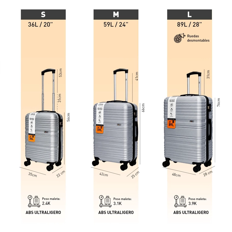 SET MALETAS NORTHPAK RESISTENTE ULTRALIVIANA 20'24'28' PLATA - 7