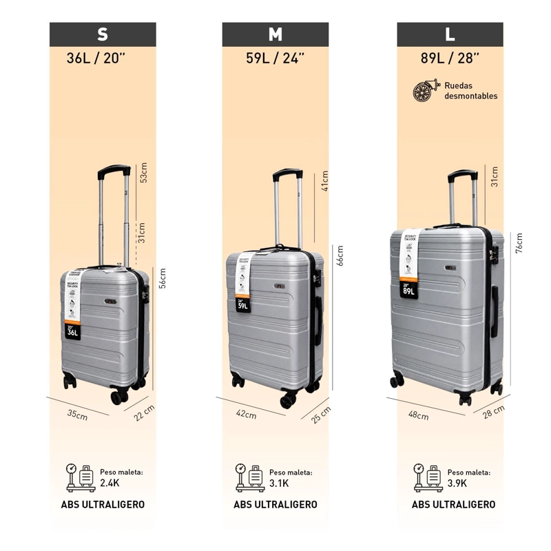 SET MALETAS NORTHPAK RESISTENTE ULTRALIVIANA 20'24'28' PLATA - 7