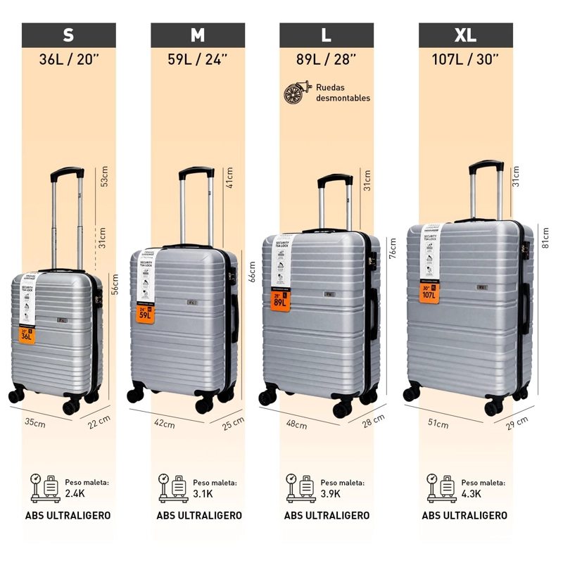 SET MALETAS NORTHPAK RESISTENTE ULTRALIVIANA S-M-L-XL PLATA - 7