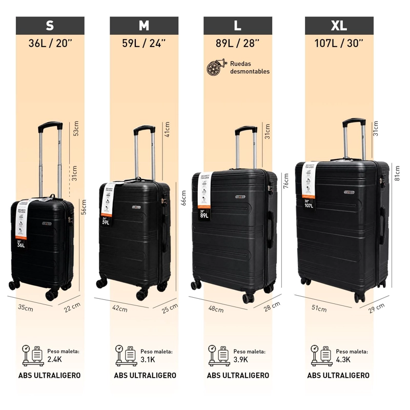 SET MALETAS NORTHPAK RESISTENTE ULTRALIVIANA S-M-L-XL NEGRO - 7