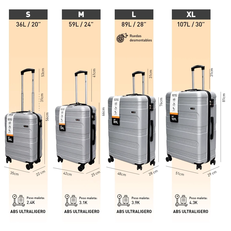 SET MALETAS NORTHPAK RESISTENTE ULTRALIVIANA S-M-L-XL PLATA - 7