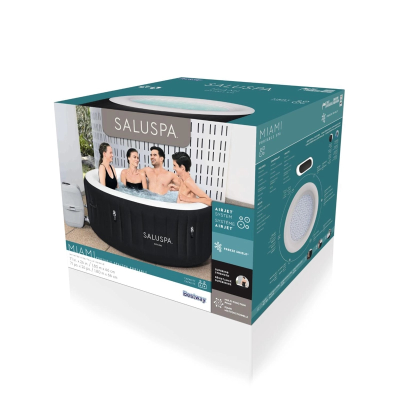 HOT TUB SPA INFLABLE 4 PERSONAS MIAMI AIRJET NEGRO BESTWAY - 8