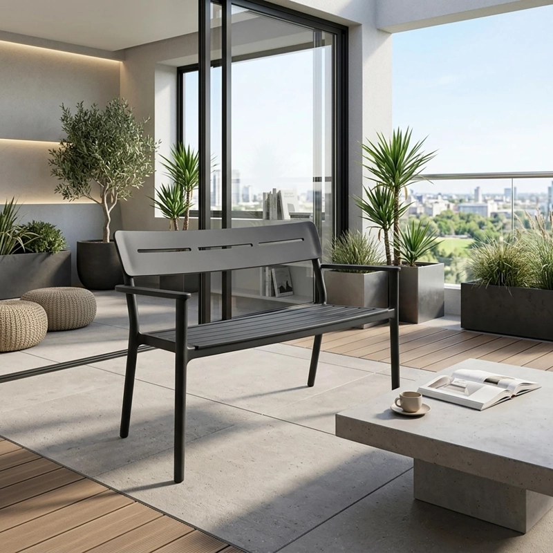 BANCA TERRAZA JARDIN PLASTICO GRIS 83X60X117CM ESCANDINAVIA - 6