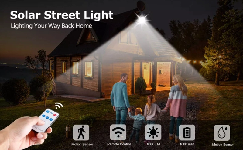 LUZ LED INTELIGENTE CON PANEL SOLAR CONTROL REMOTO Y SENSOR MOVIMIENTO 6000 LUMENES BLANCO - 7
