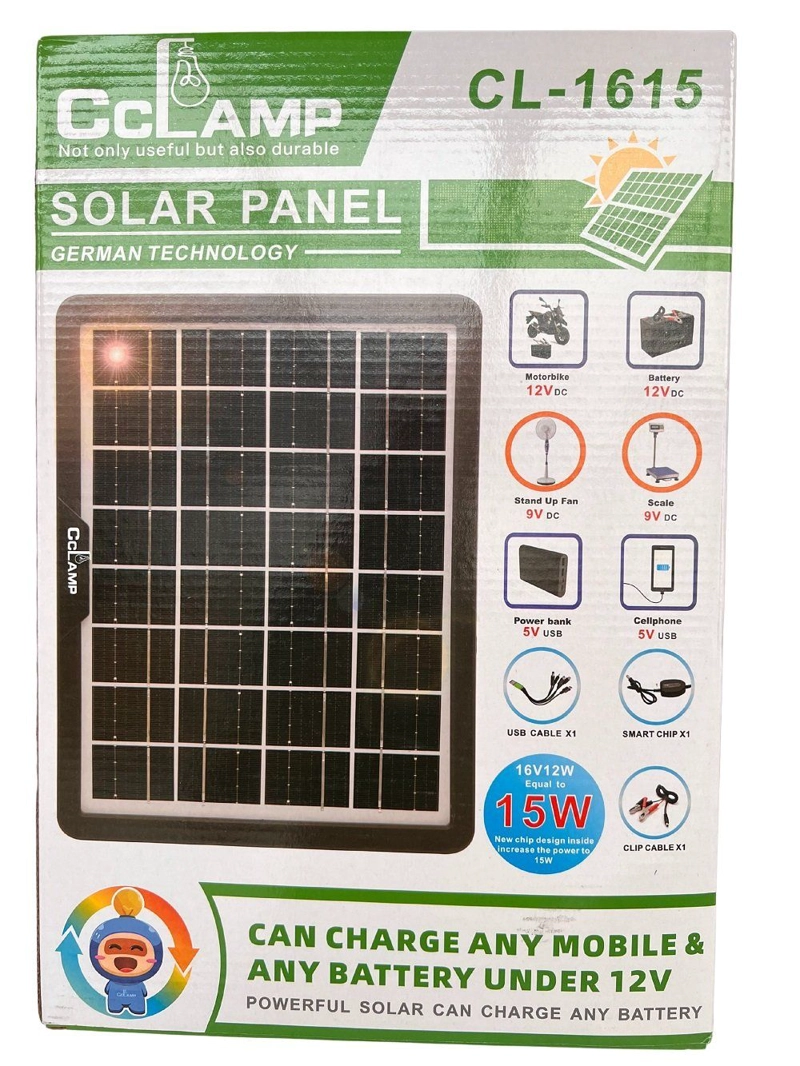PANEL SOLAR PORTATIL 15W 16V EXTERIORES Y EMERGENCIA CABLE USB 5 EN 1 - 2