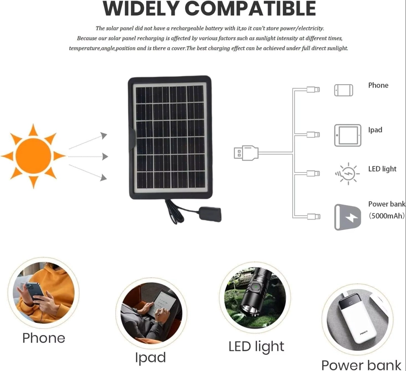 PANEL SOLAR PORTATIL 15W 16V EXTERIORES Y EMERGENCIA CABLE USB 5 EN 1 - 6