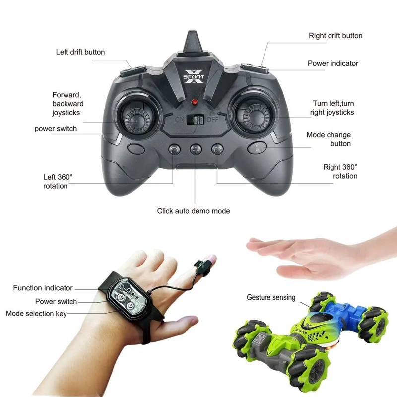 JUGUETE AUTO CONTROL REMOTO 3 MODOS SENSOR MOVIMIENTO CONTROL Y MANO ROTACION 360° 300 MAH - 6
