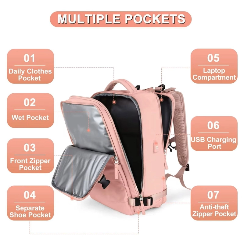 MOCHILA FEMENINA IMPERMEABLE DE GRAN CAPACIDAD 39L CON PUERTO USB RESISTENTE AL AGUA POLIESTER - 2