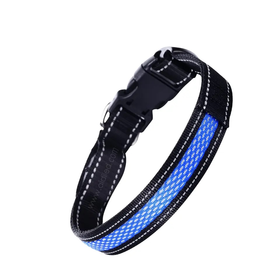 CORREA PERROS GATOS LUZ LED CARGA USB 3 MODOS AZUL TALLA S - 3