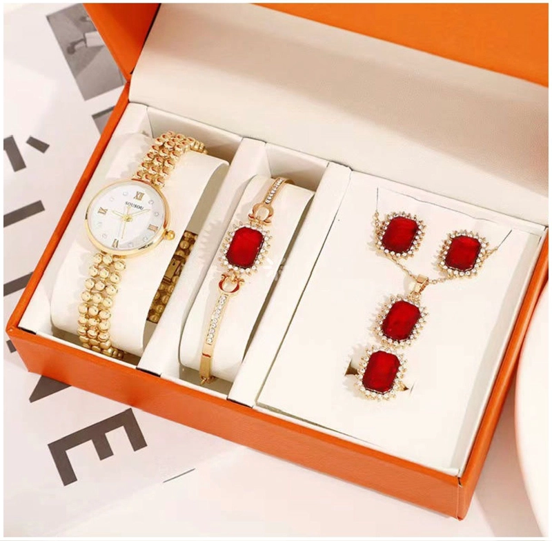 RELOJ MUJER CUARZO SET LUJO ES CON COLGANTE AROS ANILLO Y PULSERA - 1