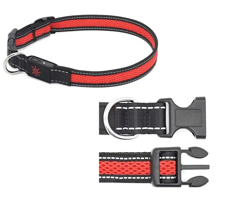 COLLAR PERROS GATOS SEGURIDAD LED ROJA RECARGABLE USB 3 MODOS ILUMINACION M - 3