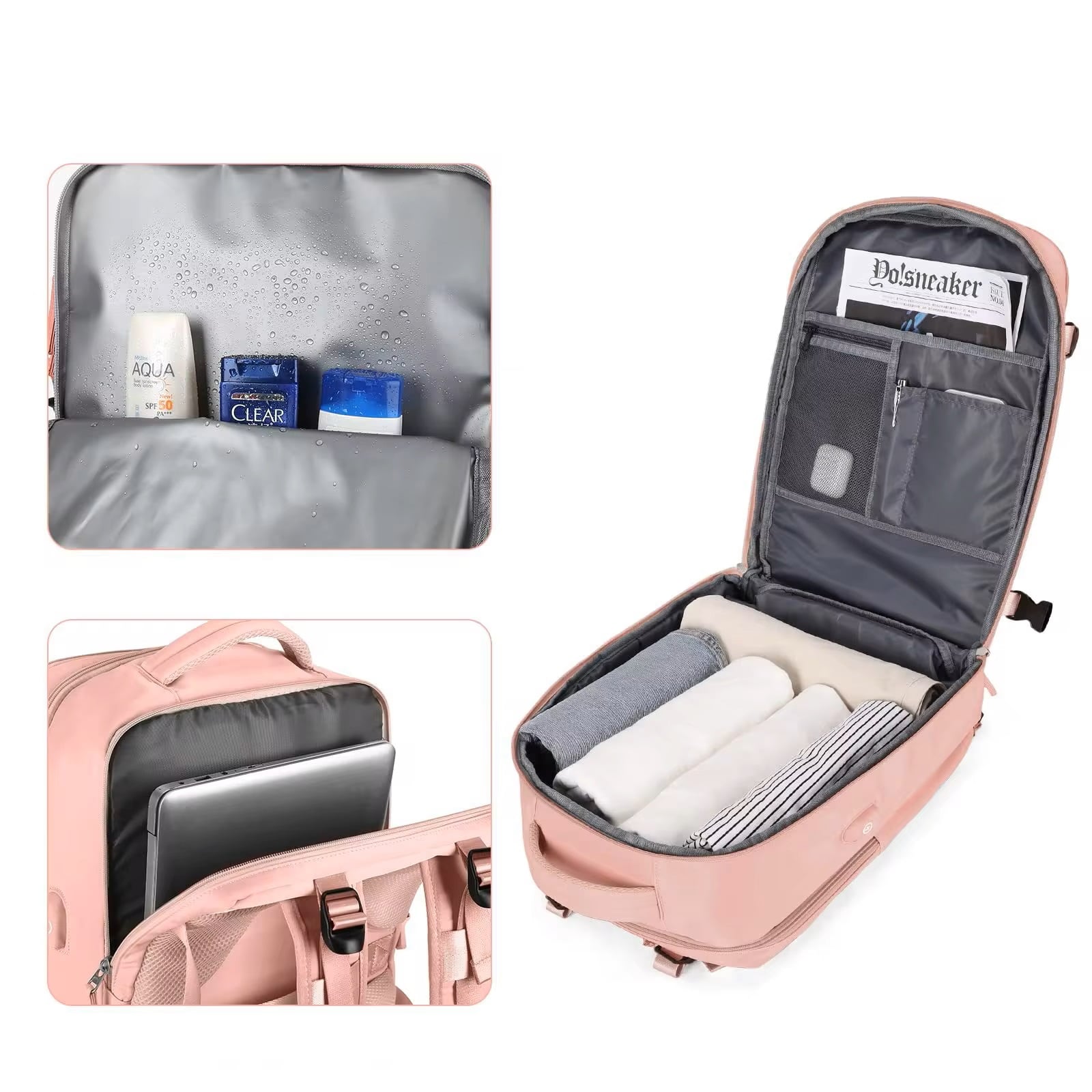 MOCHILA FEMENINA IMPERMEABLE DE GRAN CAPACIDAD CON PUERTO USB - 3