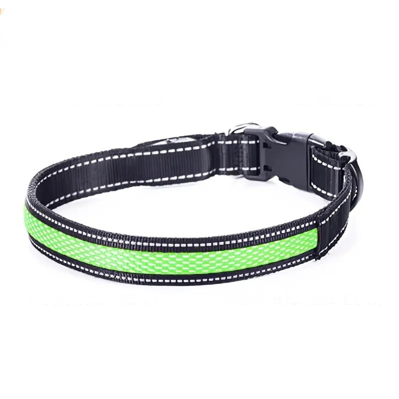 CORREA PERROS GATOS LUZ LED CARGA USB 3 MODOS VERDE TALLA S - 2