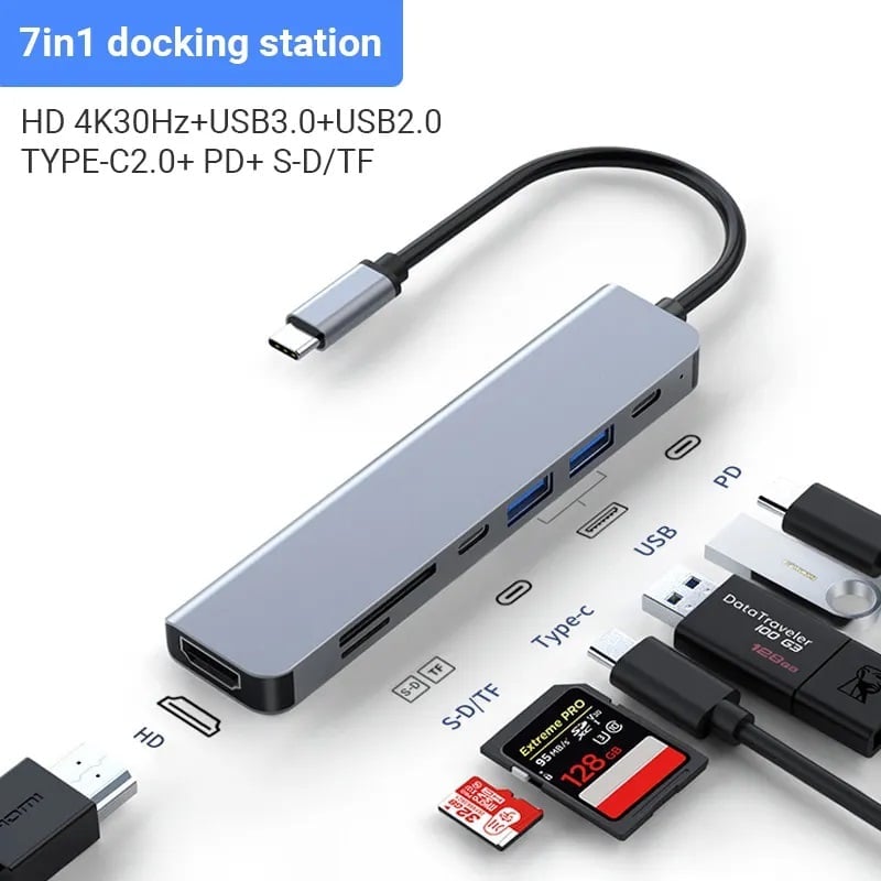 HUB ADAPTADOR USB TIPO C 7 EN 1 PARA MACBOOK Y WINDOWS - 2