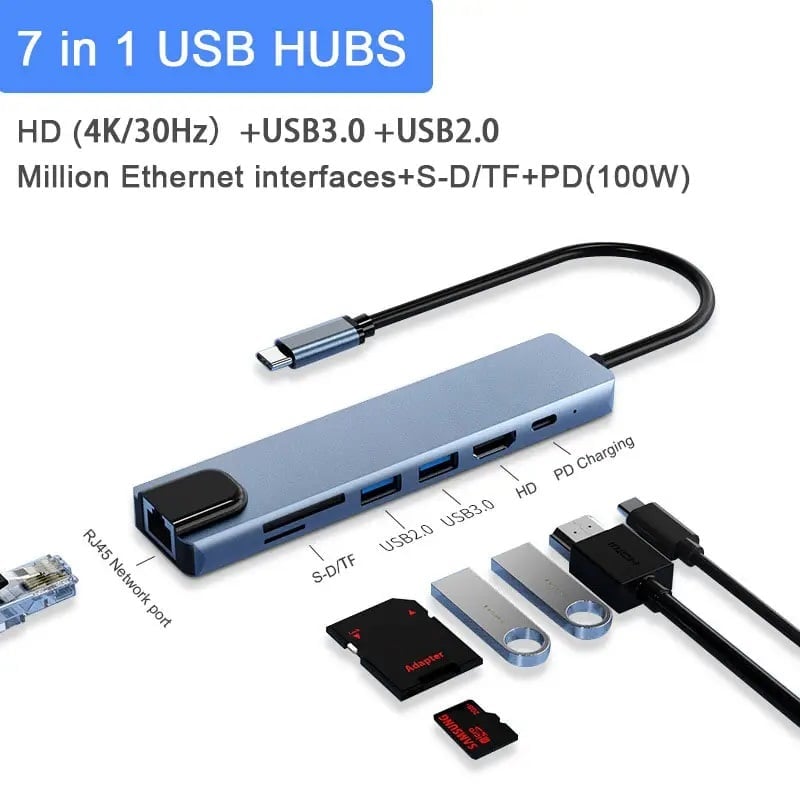 HUB ADAPTADOR USB TIPO C 7 EN 1 PARA MACBOOK Y WINDOWS - 3