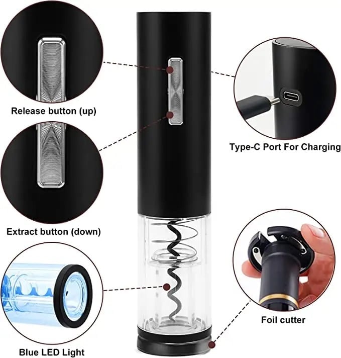 SACACORCHOS ELÉCTRICO DESTAPADOR DE VINO AUTOMÁTICO RECARGABLE USB - 2