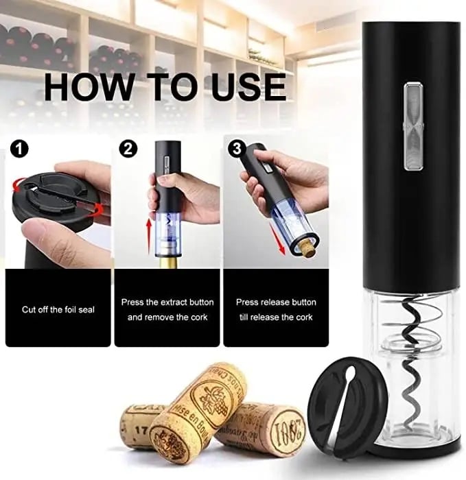 SACACORCHOS ELÉCTRICO DESTAPADOR DE VINO AUTOMÁTICO RECARGABLE USB - 3