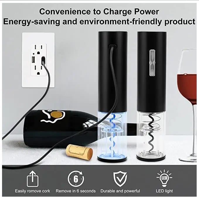 SACACORCHOS ELÉCTRICO DESTAPADOR DE VINO AUTOMÁTICO RECARGABLE USB - 4