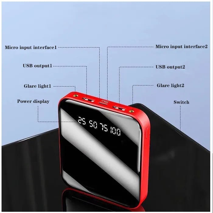 CARGADOR PORTÁTIL POWER BANK 10000 MAH 2USB MICRO USB LINTERNA ROJO - 8