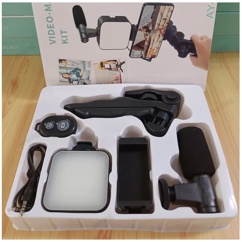KIT DE GRABACIÓN MICRÓFONO LUZ LED SOPORTE CONTROL REMOTO TRÍPODE - 9