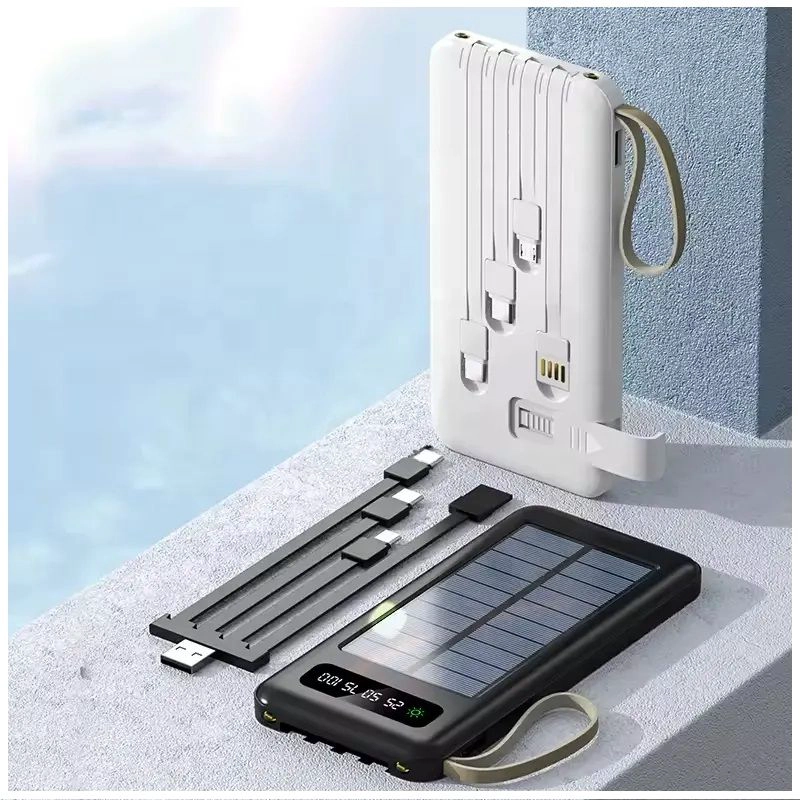 BATERIA PORTATIL POWER BANK SOLAR 20000MAH CABLES INTEGRADOS LUZ LED - 8