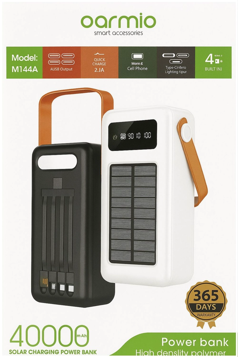 BATERIA PORTATIL POWER BANK SOLAR 40000MAH CABLES INTEGRADOS LUZ LED - 6
