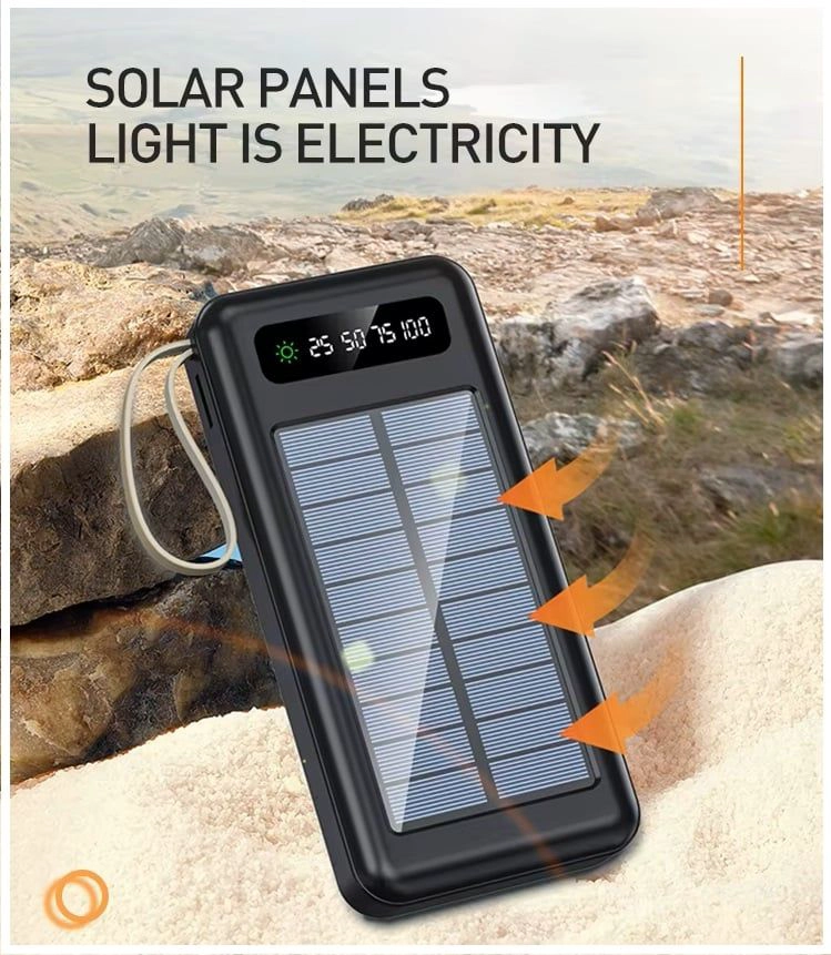 BATERIA PORTATIL POWER BANK SOLAR 20000MAH CABLES INTEGRADOS LUZ LED - 3