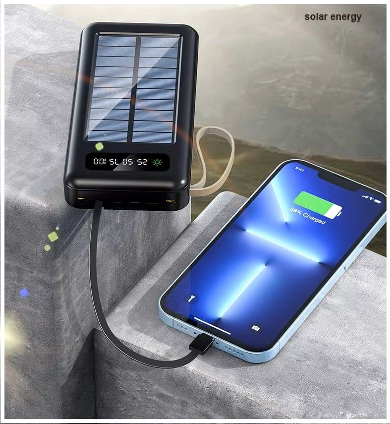 BATERIA PORTATIL POWER BANK SOLAR 20000MAH CABLES INTEGRADOS LUZ LED - 7