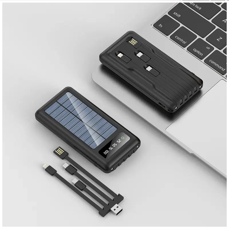 BATERIA PORTATIL POWER BANK SOLAR 20000MAH CABLES INTEGRADOS LUZ LED - 8