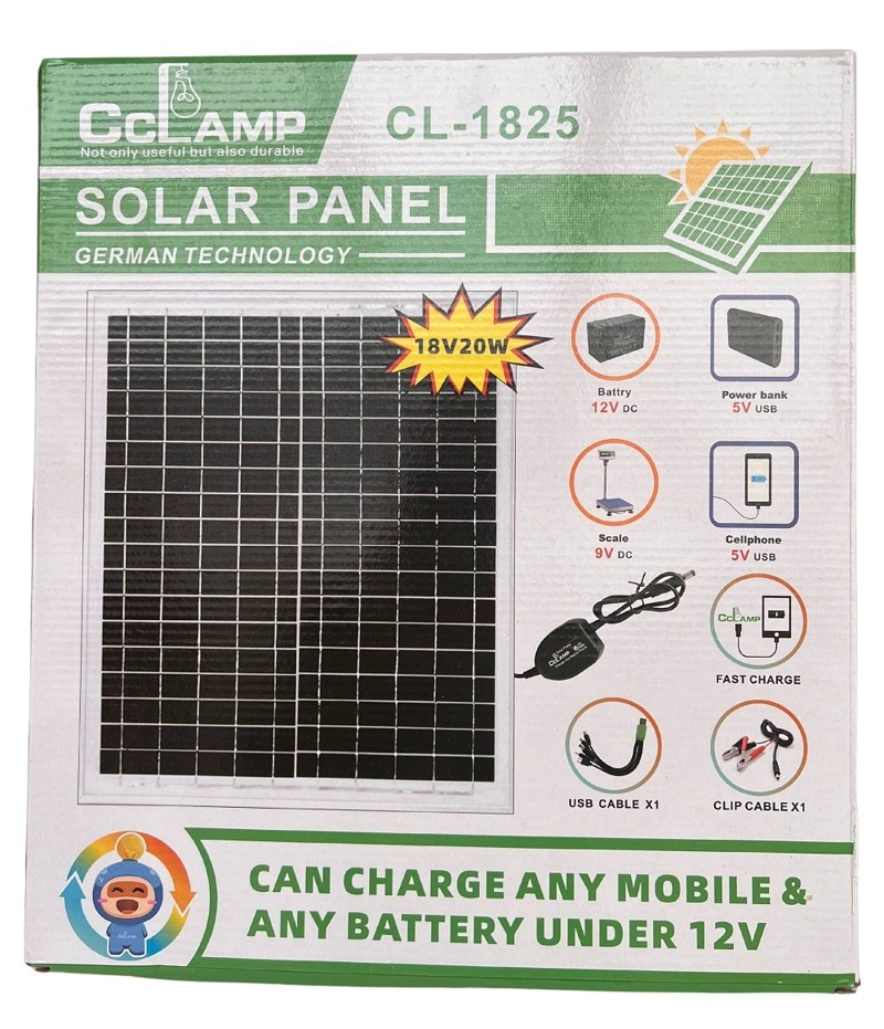 PANEL SOLAR PORTATIL 20W 18V ADAPTADOR DE CARGA MULTIPLE CABLE USB - 1