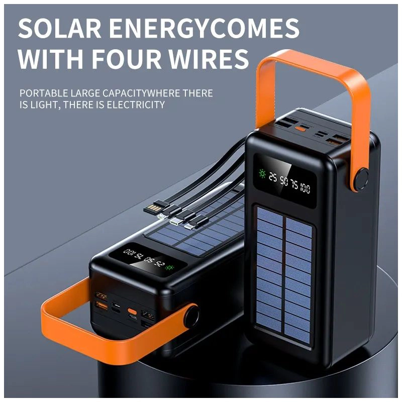 BATERIA PORTATIL POWER BANK SOLAR 40000MAH CABLES INTEGRADOS LUZ LED CARGA RAPIDA - 5