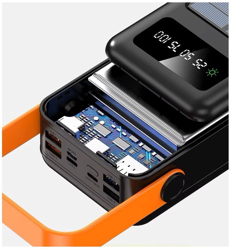 BATERIA PORTATIL POWER BANK SOLAR 40000MAH CABLES INTEGRADOS LUZ LED CARGA RAPIDA - 6