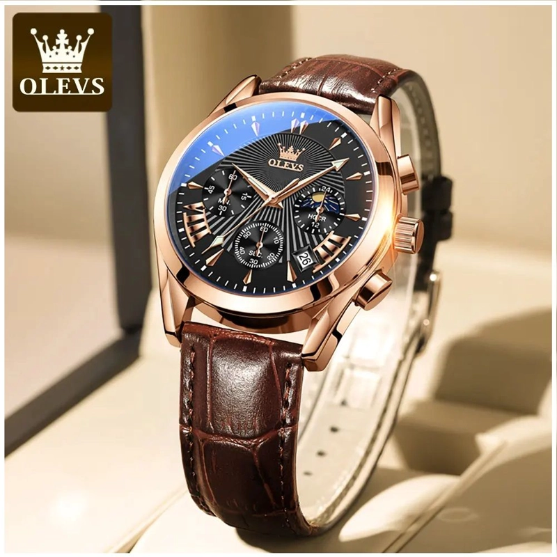 RELOJ CRONOGRAFO DE LUJO PARA HOMBRE CON CORREA DE CUERO CLASICO - 1
