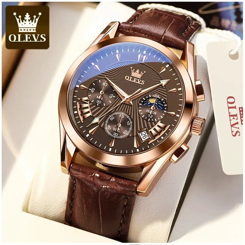 RELOJ CRONOGRAFO DE LUJO PARA HOMBRE CON CORREA DE CUERO CLASICO - 2