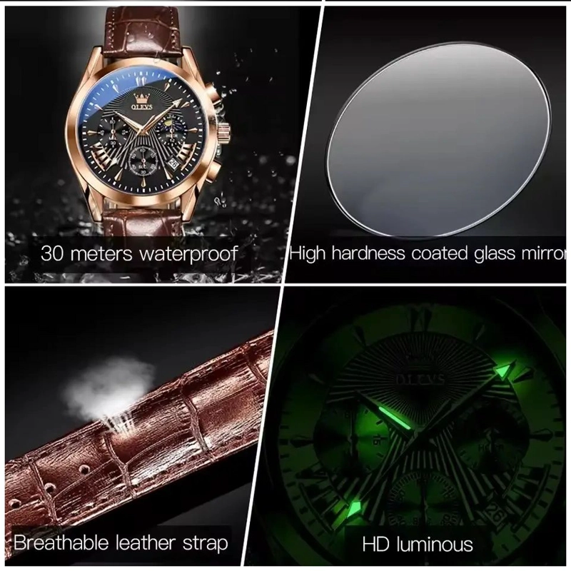 RELOJ CRONOGRAFO DE LUJO PARA HOMBRE CON CORREA DE CUERO CLASICO - 3