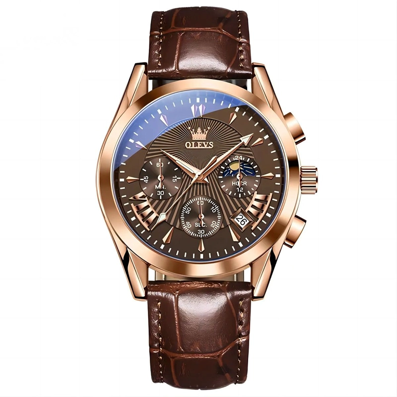 RELOJ CRONOGRAFO DE LUJO PARA HOMBRE CON CORREA DE CUERO CLASICO - 4