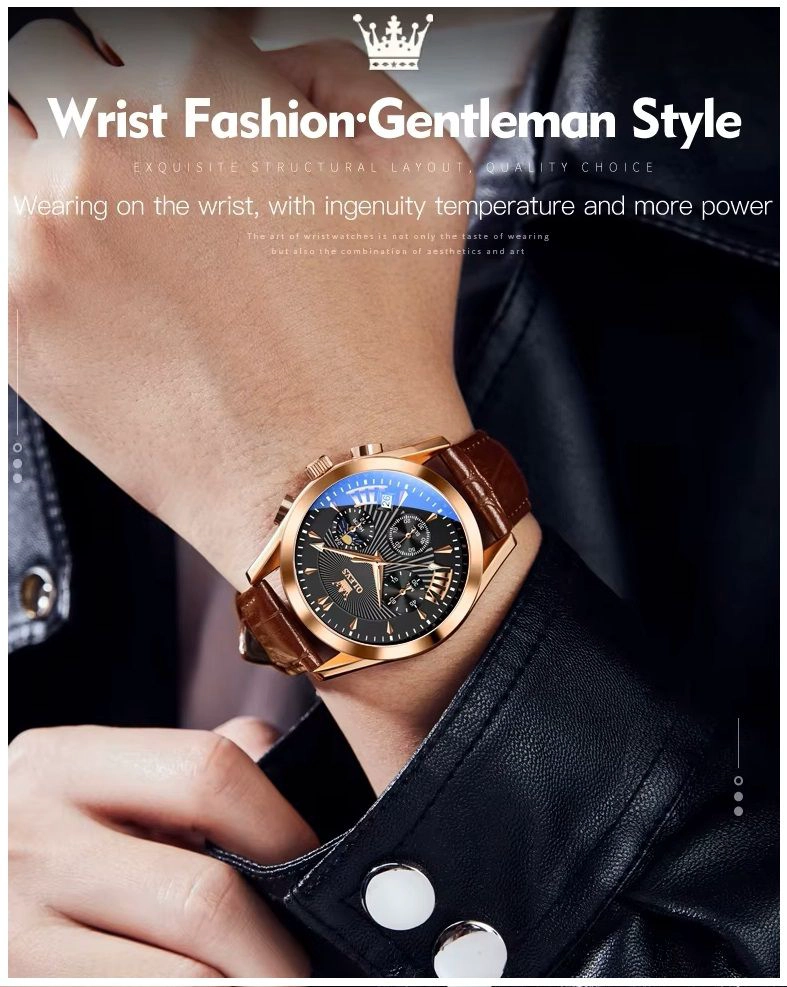 RELOJ CRONOGRAFO DE LUJO PARA HOMBRE CON CORREA DE CUERO CLASICO - 6