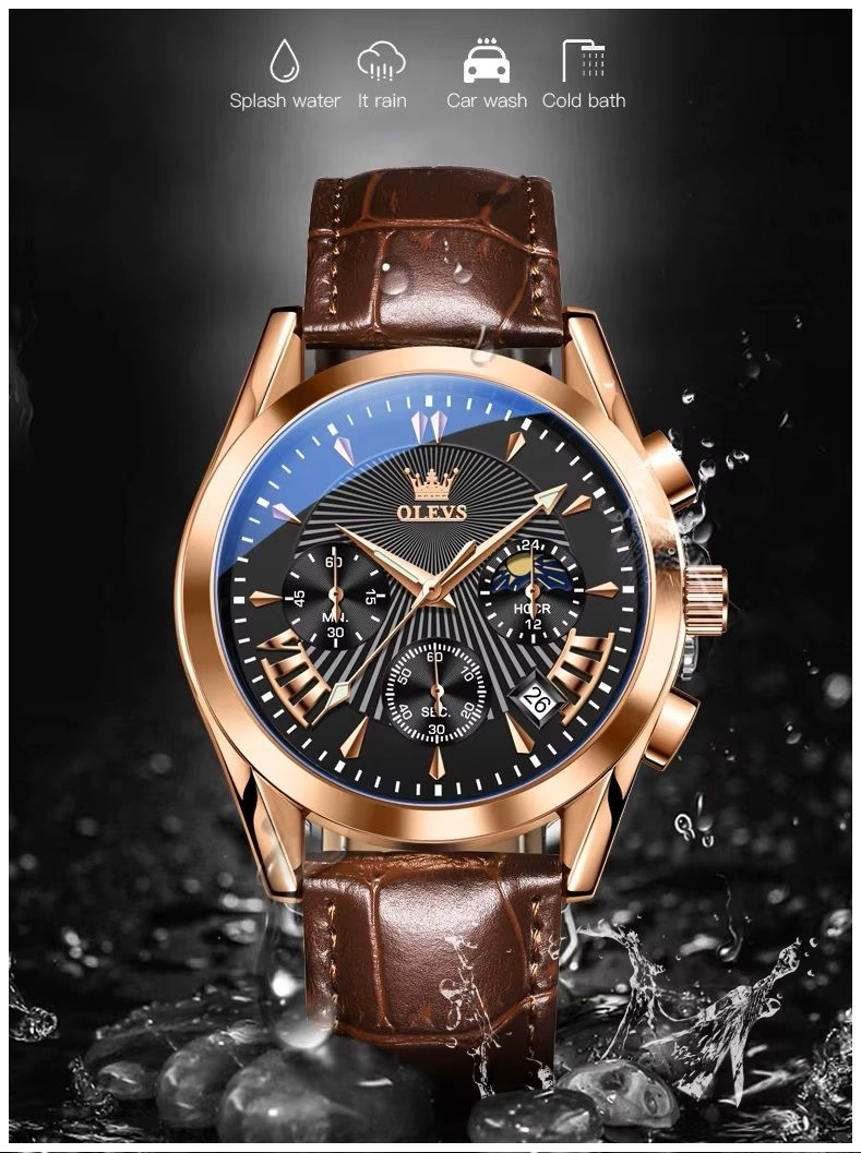 RELOJ CRONOGRAFO DE LUJO PARA HOMBRE CON CORREA DE CUERO CLASICO - 7