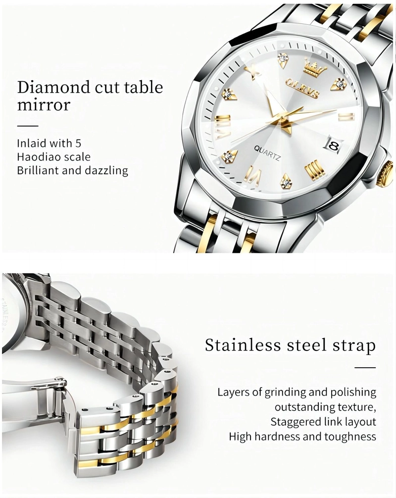 RELOJ DE PULSERA HOMBRE DE LUJO CORREA BIMETALICA DE ACERO INOXIDABLE - 5