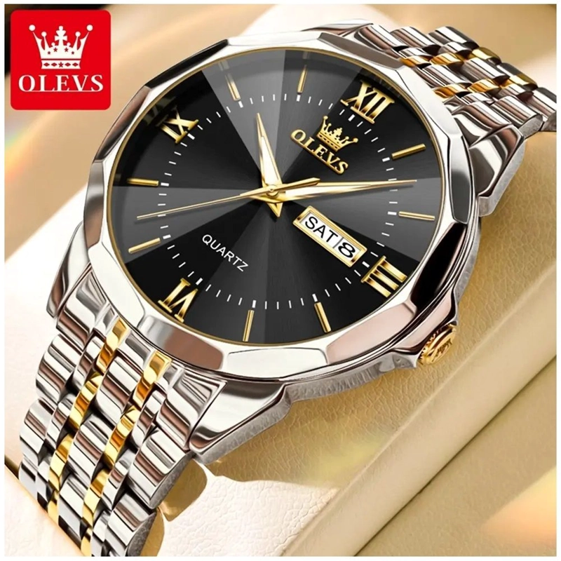 RELOJ DE LUJO PARA HOMBRE CALENDARIO CORREA BICOLOR ACERO INOXIDABLE - 1