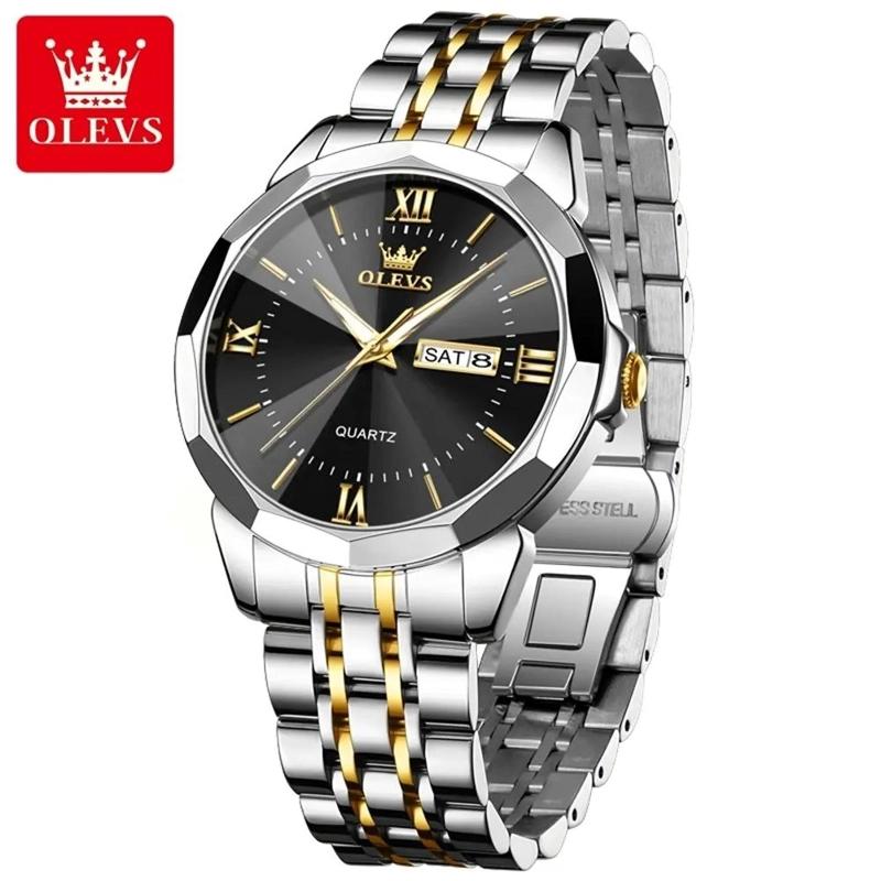 RELOJ DE LUJO PARA HOMBRE CALENDARIO CORREA BICOLOR ACERO INOXIDABLE - 2