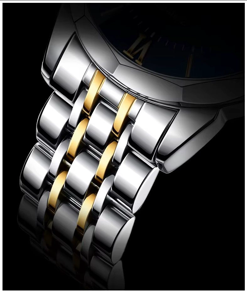 RELOJ DE LUJO PARA HOMBRE CALENDARIO CORREA BICOLOR ACERO INOXIDABLE - 3